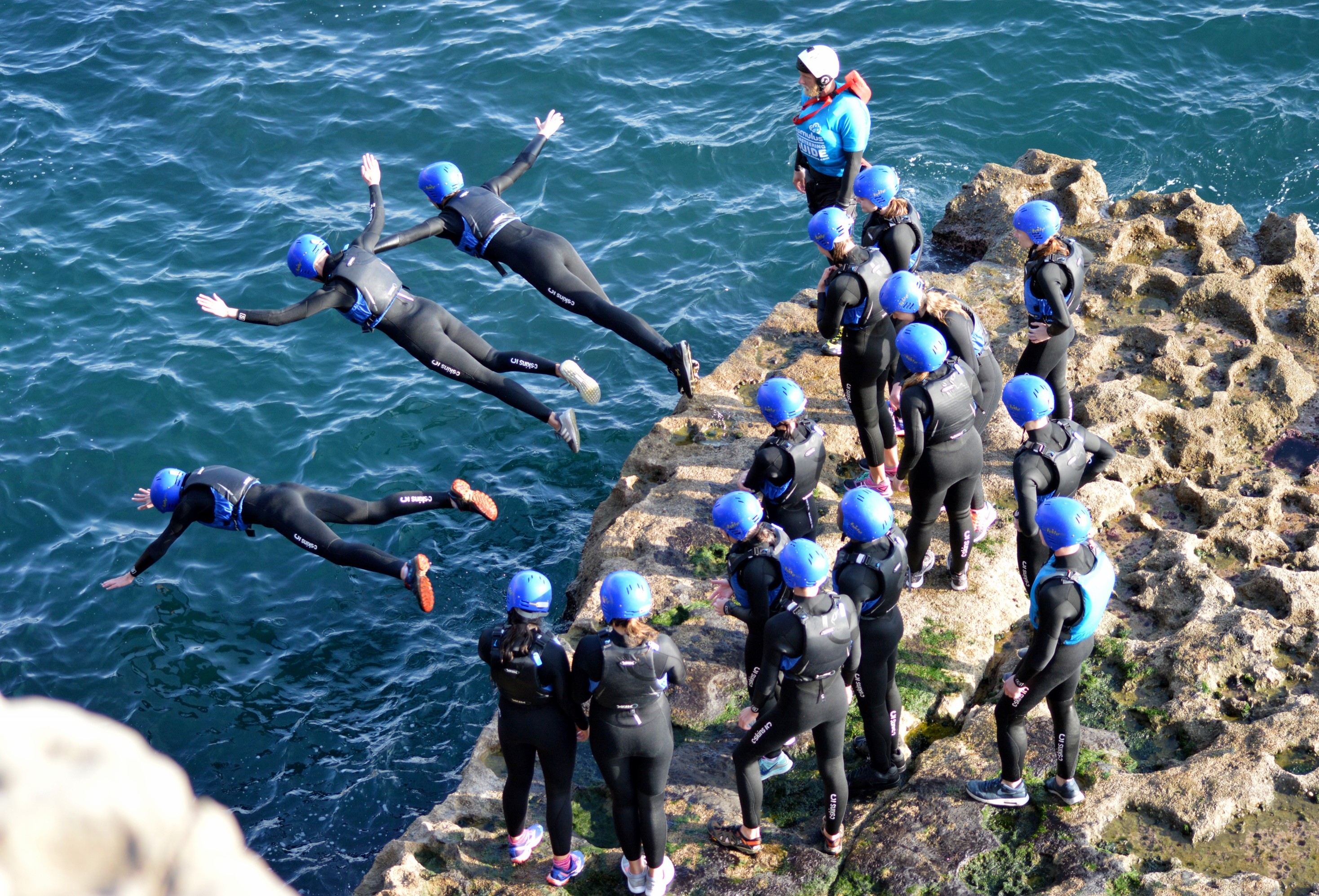 Group jump coasteering with Cumulus Outdoors